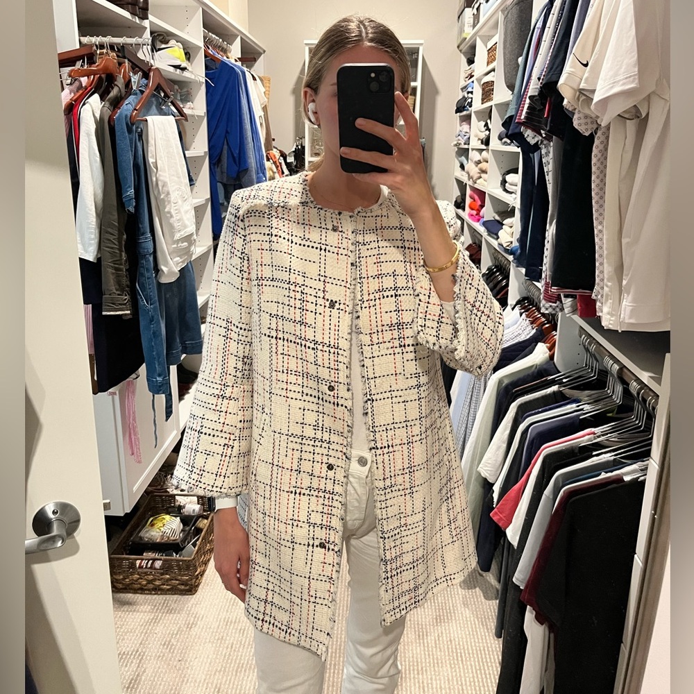 Banana Republic Collarless Tweed Bell Sleeve Coat